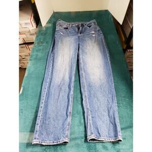 American Eagle Jeans Size 2 Long Womens Blue Denim High Rise Baggy Straight